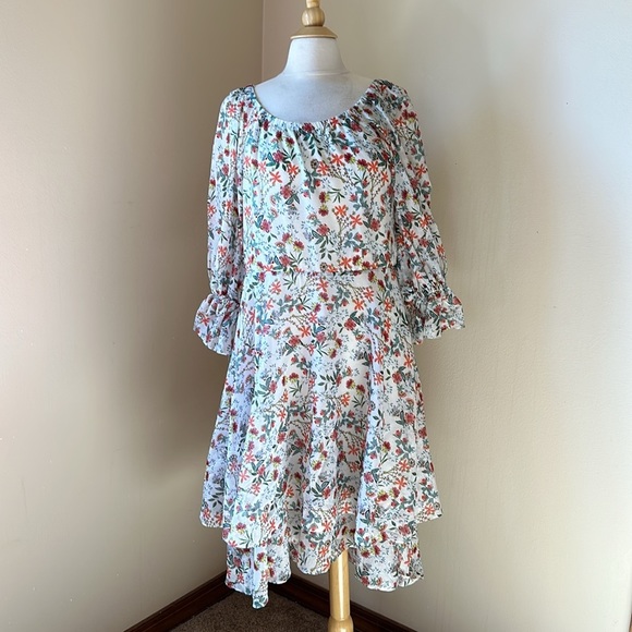 Alice + Olivia Miora Floral Ruffled Dress Multicolored Ruffled On/Off Shoulder - Picture 7 of 17